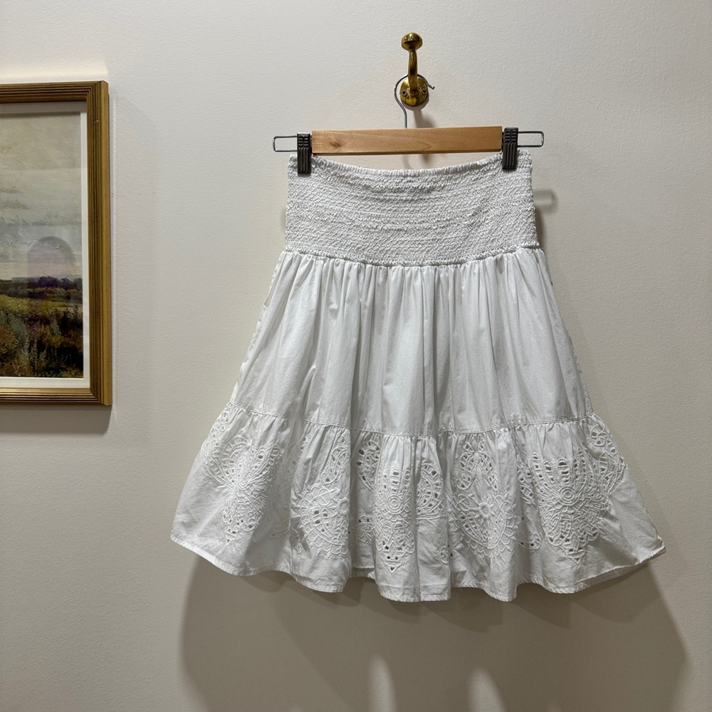 Lauren Ralph Lauren White Eyelet Tiered Smocked Circle Skirt